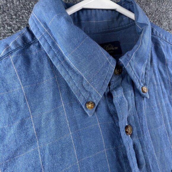 Brooks Brothers Soft Button Up Shirt Long Sleeve Blue Check Large Lightweight - Picture 7 of 11